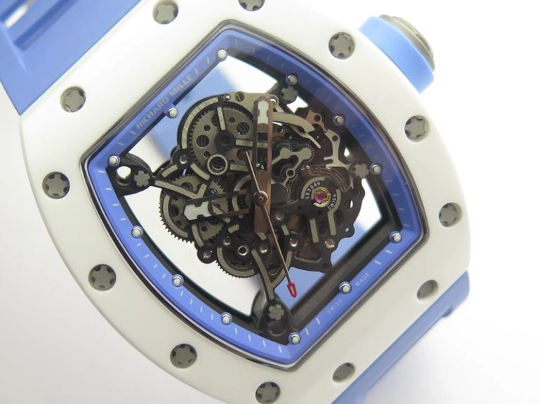 RM055 Real White Ceramic Case KVF Best Edition Blue Inner Bezel Skeleton Dial Blue On Blue Rubber Strap MIYOTA8215 V2