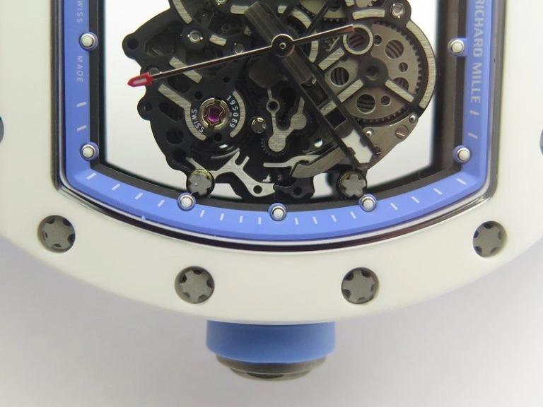 RM055 Real White Ceramic Case KVF Best Edition Blue Inner Bezel Skeleton Dial Blue On Blue Rubber Strap MIYOTA8215 V2