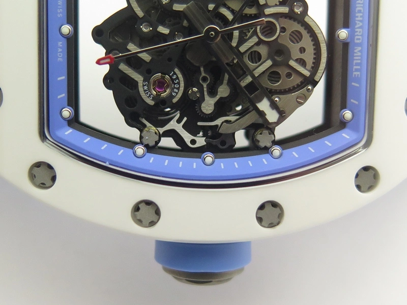 RM055 Real White Ceramic Case KVF Best Edition Blue Inner Bezel Skeleton Dial Blue On Blue Rubber Strap MIYOTA8215 V2