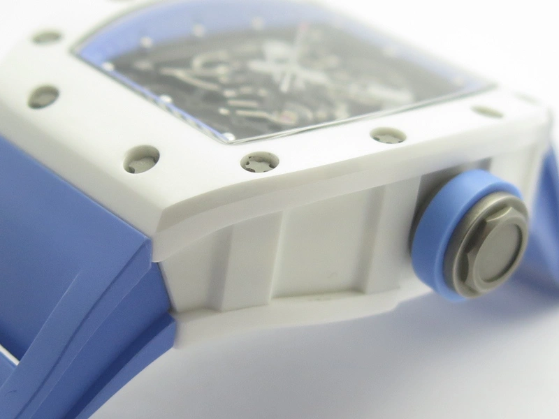 RM055 Real White Ceramic Case KVF Best Edition Blue Inner Bezel Skeleton Dial Blue On Blue Rubber Strap MIYOTA8215 V2