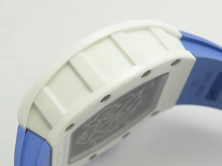 RM055 Real White Ceramic Case KVF Best Edition Blue Inner Bezel Skeleton Dial Blue On Blue Rubber Strap MIYOTA8215 V2