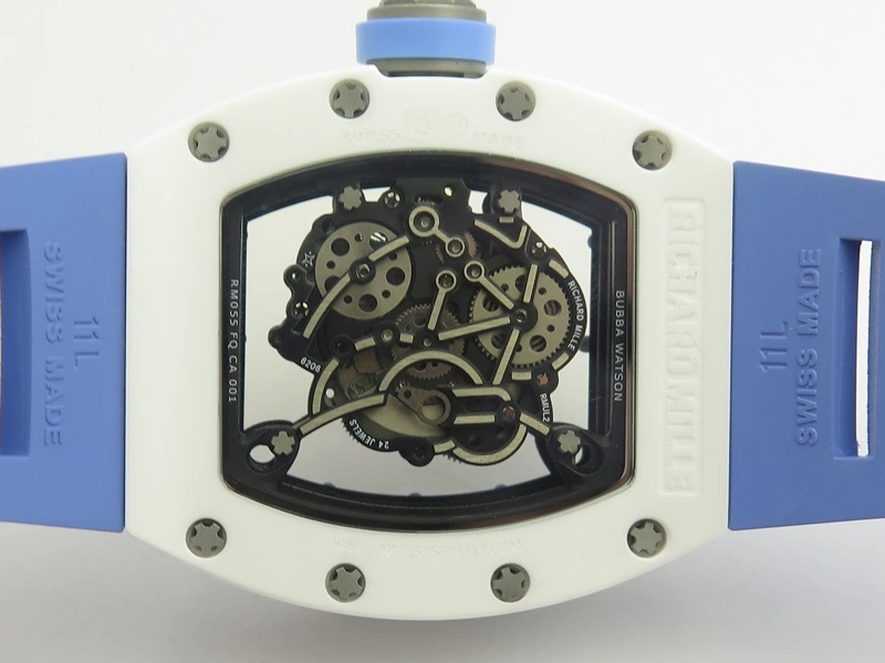 RM055 Real White Ceramic Case KVF Best Edition Blue Inner Bezel Skeleton Dial Blue On Blue Rubber Strap MIYOTA8215 V2