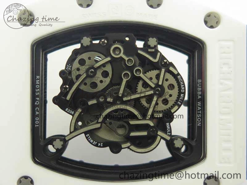 RM055 Real White Ceramic Case KVF Best Edition Blue Inner Bezel Skeleton Dial Blue On Blue Rubber Strap MIYOTA8215 V2
