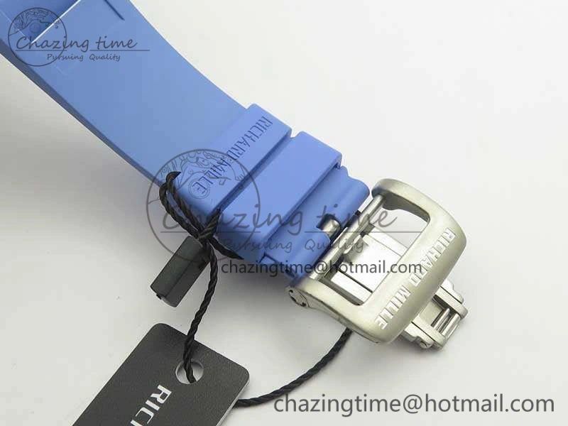 RM055 Real White Ceramic Case KVF Best Edition Blue Inner Bezel Skeleton Dial Blue On Blue Rubber Strap MIYOTA8215 V2