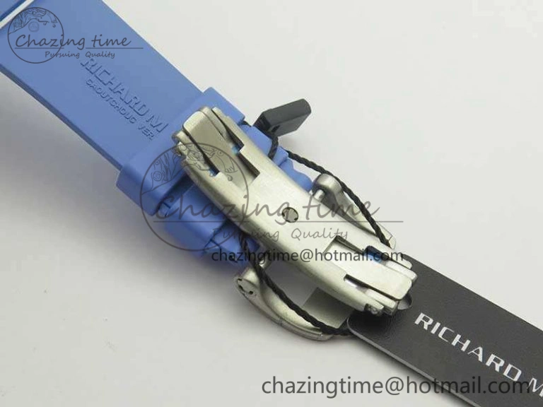 RM055 Real White Ceramic Case KVF Best Edition Blue Inner Bezel Skeleton Dial Blue On Blue Rubber Strap MIYOTA8215 V2