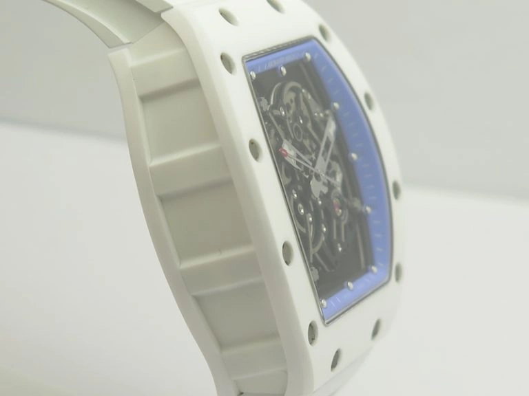 RM055 Real White Ceramic Case KVF Best Edition Blue Inner Bezel Skeleton Dial Blue On White Rubber Strap MIYOTA8215 V2