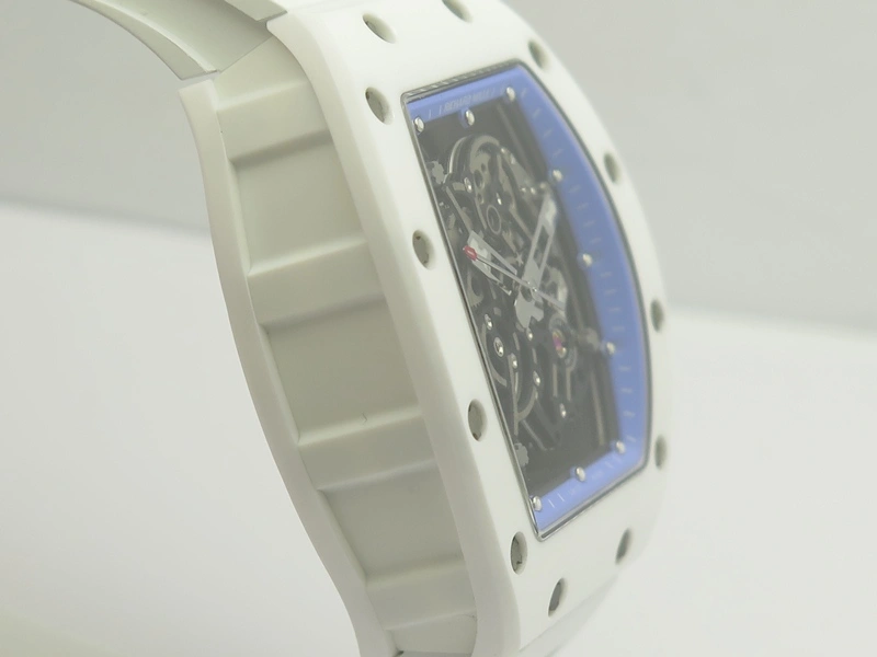 RM055 Real White Ceramic Case KVF Best Edition Blue Inner Bezel Skeleton Dial Blue On White Rubber Strap MIYOTA8215 V2