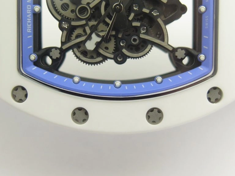 RM055 Real White Ceramic Case KVF Best Edition Blue Inner Bezel Skeleton Dial Blue On White Rubber Strap MIYOTA8215 V2