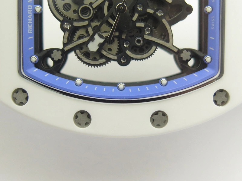 RM055 Real White Ceramic Case KVF Best Edition Blue Inner Bezel Skeleton Dial Blue On White Rubber Strap MIYOTA8215 V2
