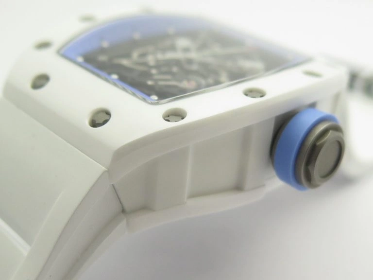 RM055 Real White Ceramic Case KVF Best Edition Blue Inner Bezel Skeleton Dial Blue On White Rubber Strap MIYOTA8215 V2
