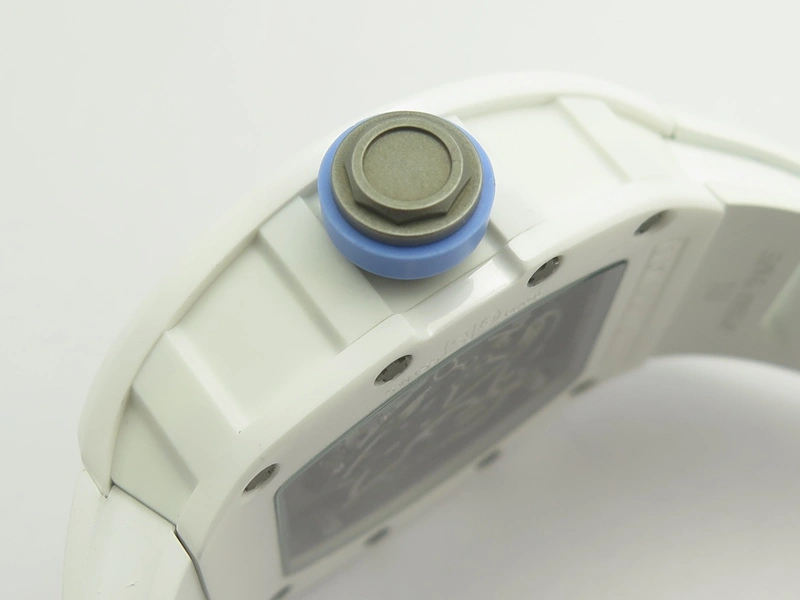 RM055 Real White Ceramic Case KVF Best Edition Blue Inner Bezel Skeleton Dial Blue On White Rubber Strap MIYOTA8215 V2