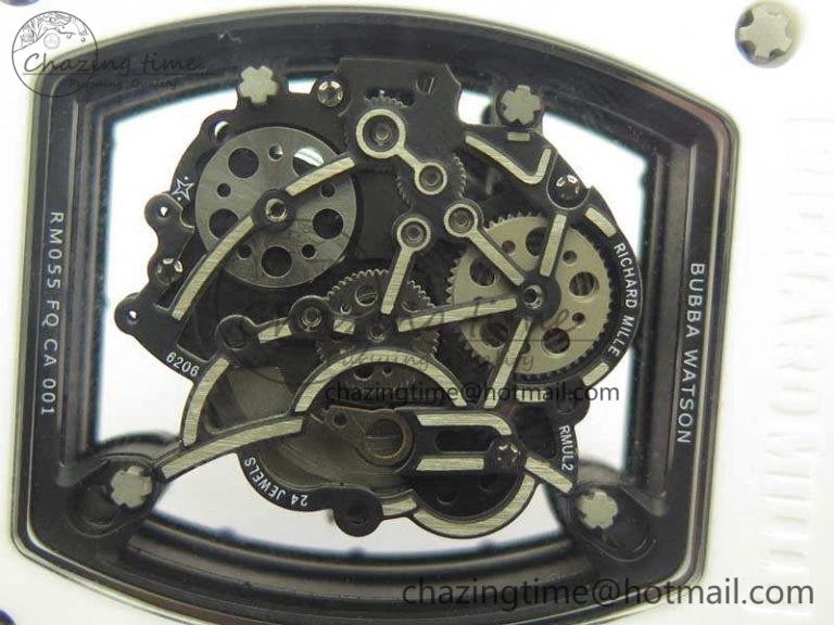 RM055 Real White Ceramic Case KVF Best Edition Blue Inner Bezel Skeleton Dial Blue On White Rubber Strap MIYOTA8215 V2