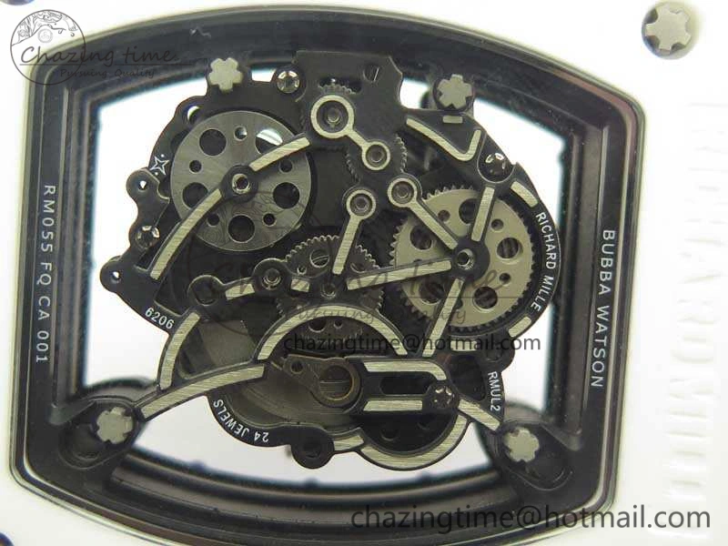 RM055 Real White Ceramic Case KVF Best Edition Blue Inner Bezel Skeleton Dial Blue On White Rubber Strap MIYOTA8215 V2