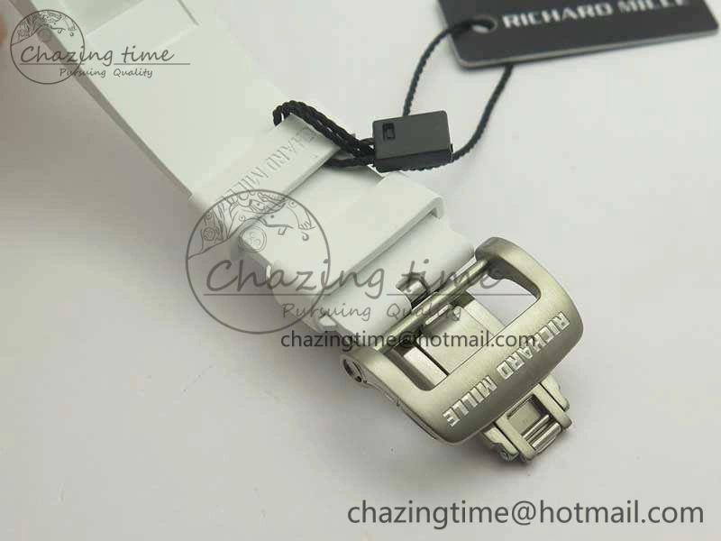 RM055 Real White Ceramic Case KVF Best Edition Blue Inner Bezel Skeleton Dial Blue On White Rubber Strap MIYOTA8215 V2