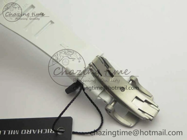RM055 Real White Ceramic Case KVF Best Edition Blue Inner Bezel Skeleton Dial Blue On White Rubber Strap MIYOTA8215 V2