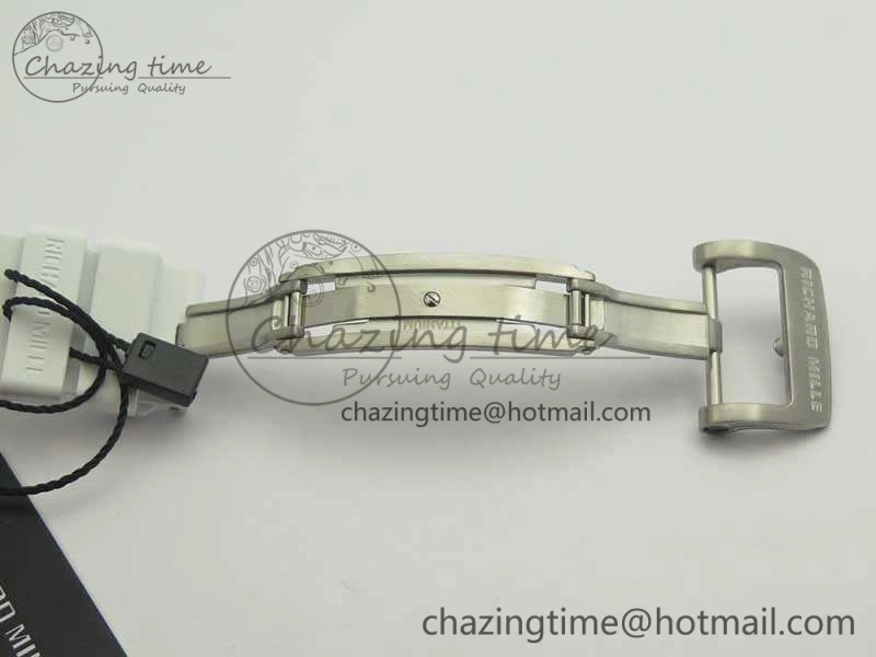 RM055 Real White Ceramic Case KVF Best Edition Blue Inner Bezel Skeleton Dial Blue On White Rubber Strap MIYOTA8215 V2