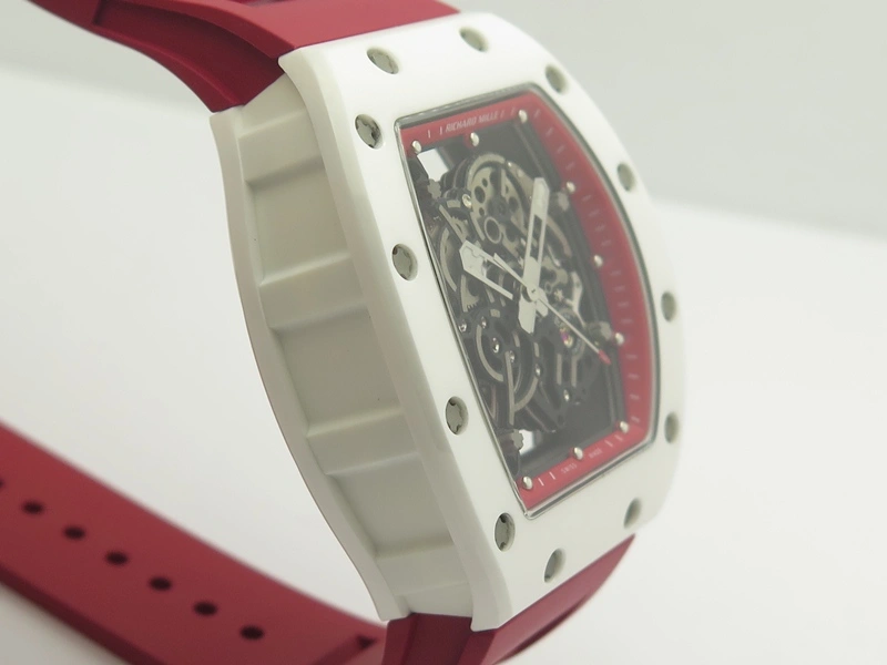 RM055 Real White Ceramic Case KVF Best Edition Red Inner Bezel Skeleton Dial Red On Red Rubber Strap MIYOTA8215 V2