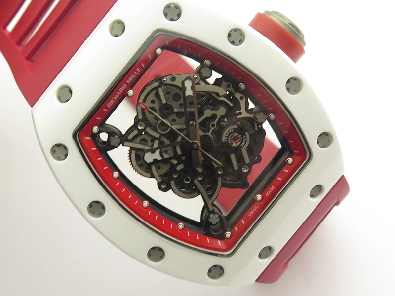 RM055 Real White Ceramic Case KVF Best Edition Red Inner Bezel Skeleton Dial Red On Red Rubber Strap MIYOTA8215 V2