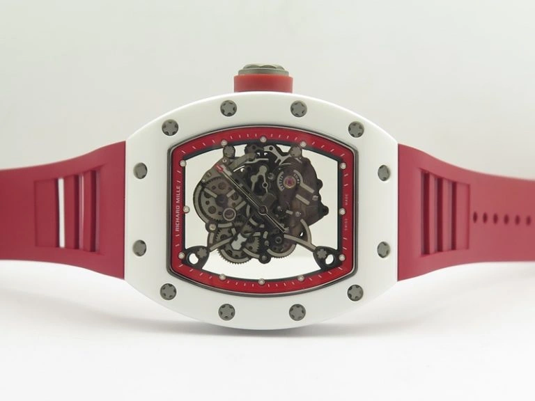 RM055 Real White Ceramic Case KVF Best Edition Red Inner Bezel Skeleton Dial Red On Red Rubber Strap MIYOTA8215 V2