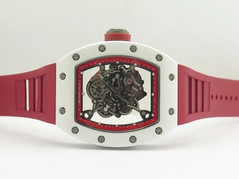 RM055 Real White Ceramic Case KVF Best Edition Red Inner Bezel Skeleton Dial Red On Red Rubber Strap MIYOTA8215 V2