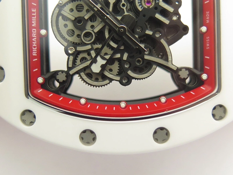 RM055 Real White Ceramic Case KVF Best Edition Red Inner Bezel Skeleton Dial Red On Red Rubber Strap MIYOTA8215 V2