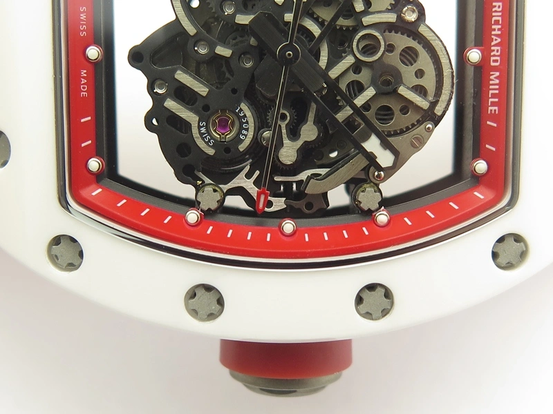 RM055 Real White Ceramic Case KVF Best Edition Red Inner Bezel Skeleton Dial Red On Red Rubber Strap MIYOTA8215 V2
