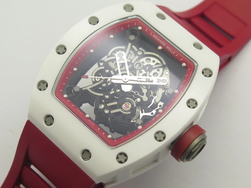 RM055 Real White Ceramic Case KVF Best Edition Red Inner Bezel Skeleton Dial Red On Red Rubber Strap MIYOTA8215 V2
