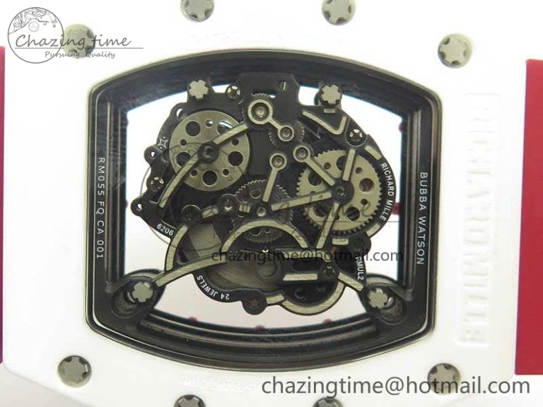 RM055 Real White Ceramic Case KVF Best Edition Red Inner Bezel Skeleton Dial Red On Red Rubber Strap MIYOTA8215 V2