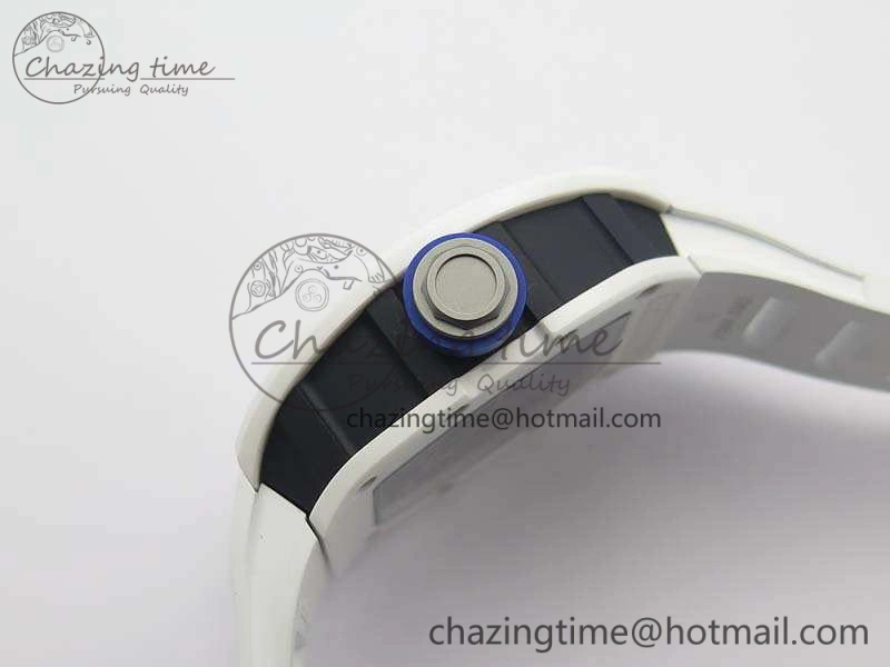 RM055 Real White Ceramic Case KVF Best Edition Skeleton Dial Blue On Rubber Strap MIYOTA8215