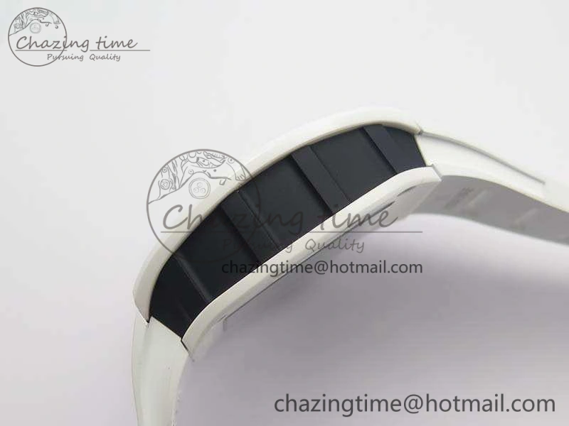 RM055 Real White Ceramic Case KVF Best Edition Skeleton Dial Blue On Rubber Strap MIYOTA8215