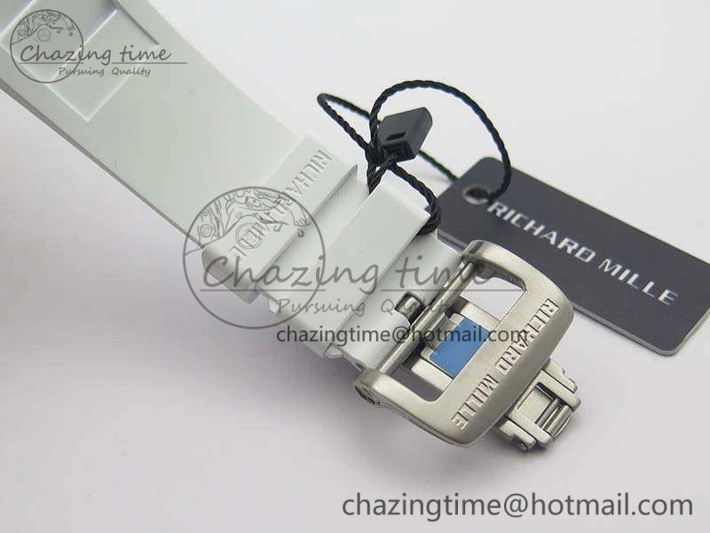 RM055 Real White Ceramic Case KVF Best Edition Skeleton Dial Blue On Rubber Strap MIYOTA8215
