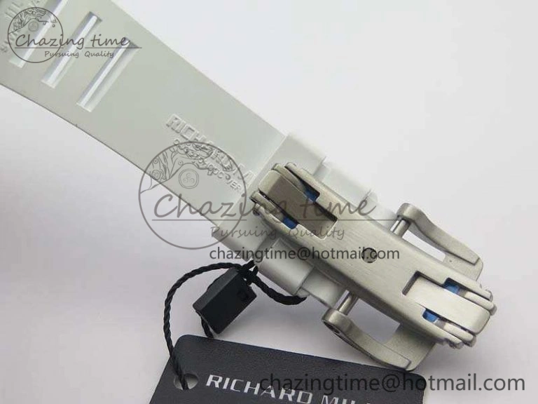 RM055 Real White Ceramic Case KVF Best Edition Skeleton Dial Blue On Rubber Strap MIYOTA8215
