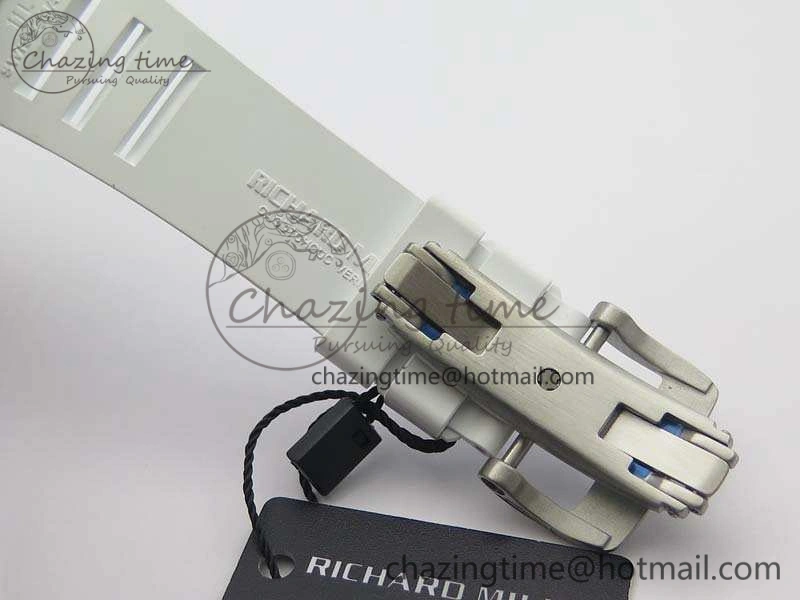RM055 Real White Ceramic Case KVF Best Edition Skeleton Dial Blue On Rubber Strap MIYOTA8215