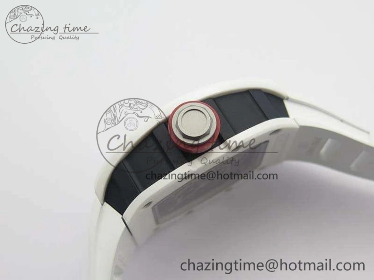 RM055 Real White Ceramic Case KVF Best Edition Skeleton Dial Red On Rubber Strap MIYOTA8215