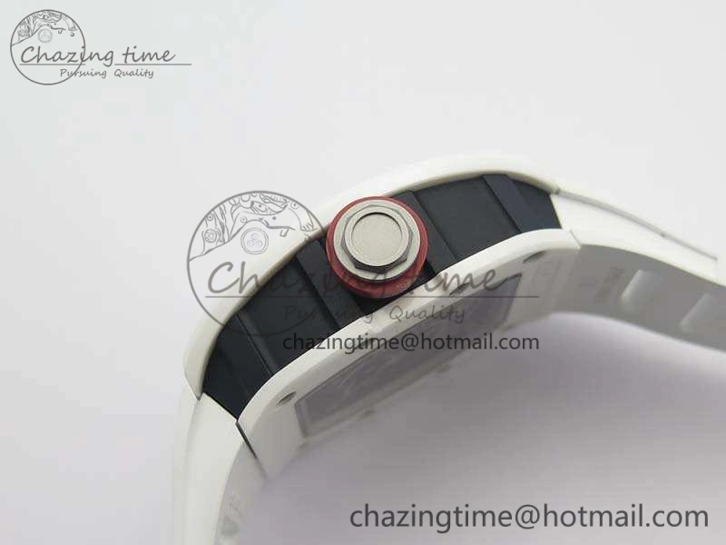 RM055 Real White Ceramic Case KVF Best Edition Skeleton Dial Red On Rubber Strap MIYOTA8215
