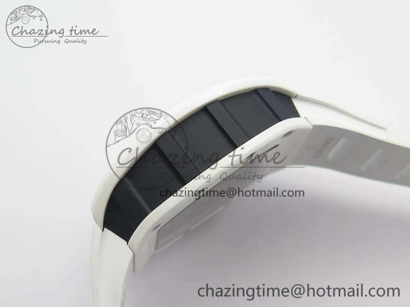 RM055 Real White Ceramic Case KVF Best Edition Skeleton Dial Red On Rubber Strap MIYOTA8215