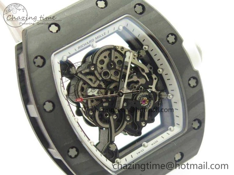 RM055 TI Case KVF Best Edition Carbon Bezel Skeleton Dial White Inner Bezel On Rubber Strap MIYOTA8215
