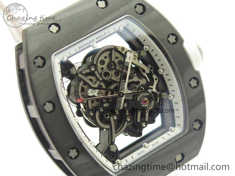 RM055 TI Case KVF Best Edition Carbon Bezel Skeleton Dial White Inner Bezel On Rubber Strap MIYOTA8215