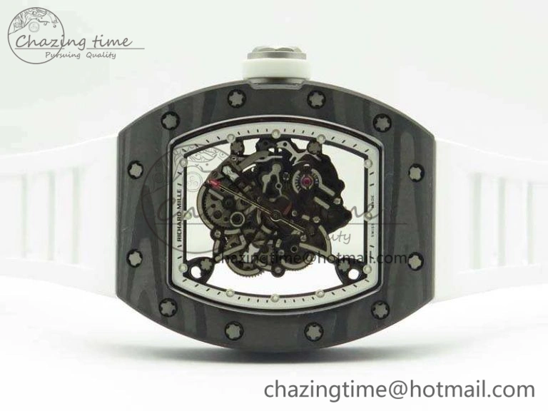 RM055 TI Case KVF Best Edition Carbon Bezel Skeleton Dial White Inner Bezel On Rubber Strap MIYOTA8215