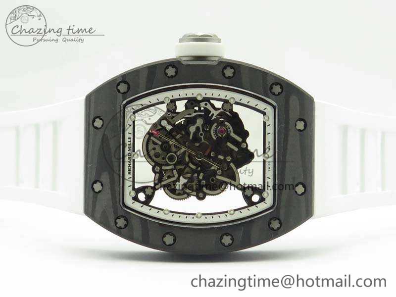 RM055 TI Case KVF Best Edition Carbon Bezel Skeleton Dial White Inner Bezel On Rubber Strap MIYOTA8215