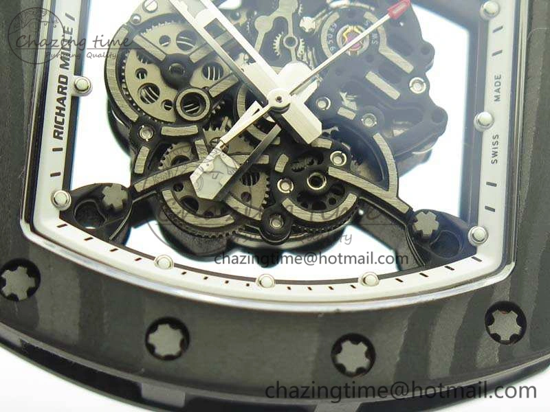 RM055 TI Case KVF Best Edition Carbon Bezel Skeleton Dial White Inner Bezel On Rubber Strap MIYOTA8215