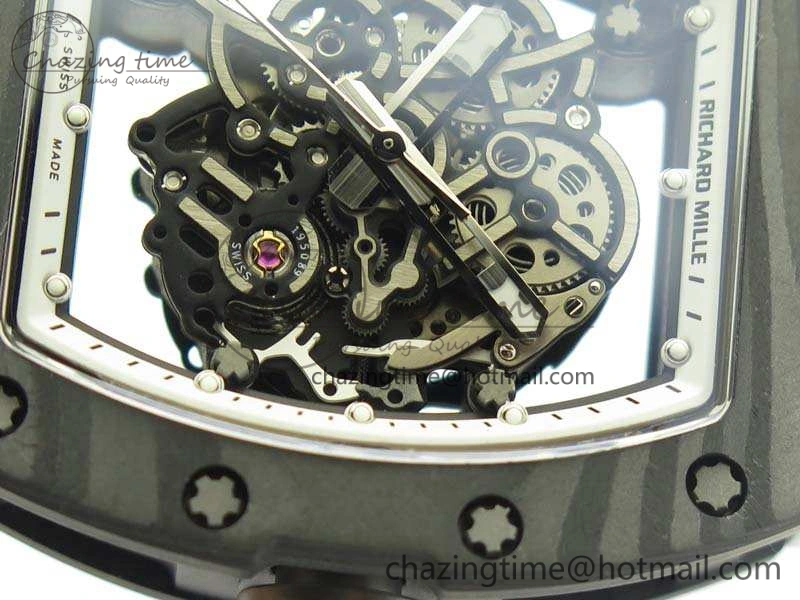RM055 TI Case KVF Best Edition Carbon Bezel Skeleton Dial White Inner Bezel On Rubber Strap MIYOTA8215