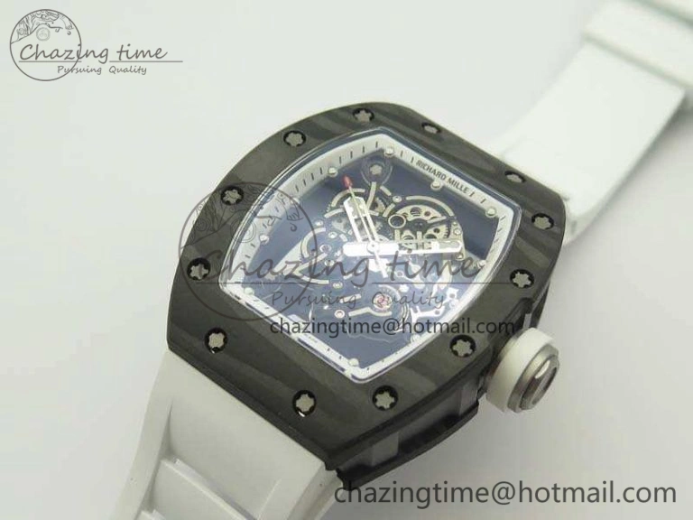 RM055 TI Case KVF Best Edition Carbon Bezel Skeleton Dial White Inner Bezel On Rubber Strap MIYOTA8215