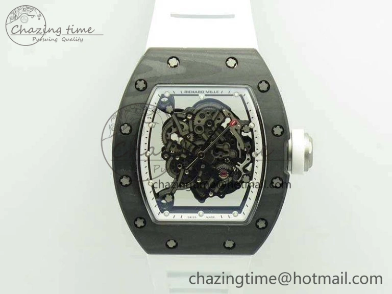 RM055 TI Case KVF Best Edition Carbon Bezel Skeleton Dial White Inner Bezel On Rubber Strap MIYOTA8215