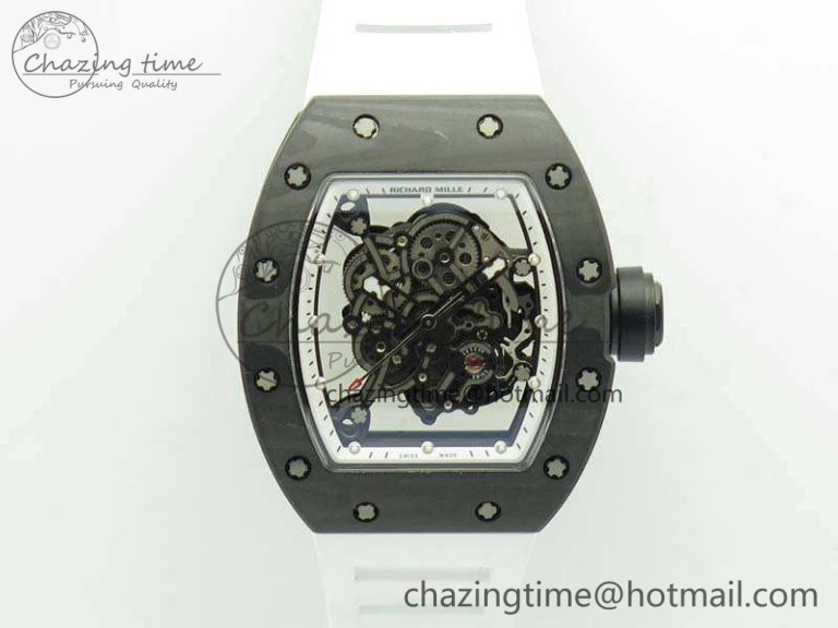 RM055 TI Case KVF Best Edition Skeleton Dial White Inner Bezel Black On Rubber Strap MIYOTA8215