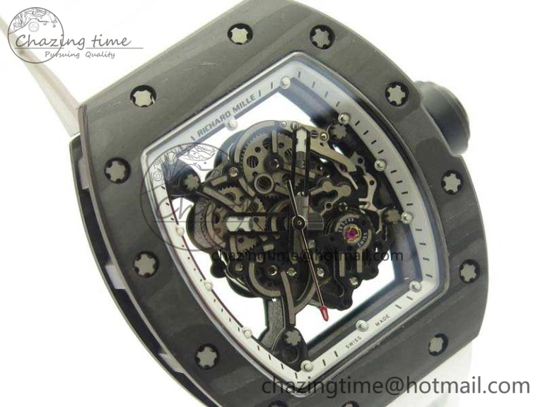 RM055 TI Case KVF Best Edition Skeleton Dial White Inner Bezel Black On Rubber Strap MIYOTA8215