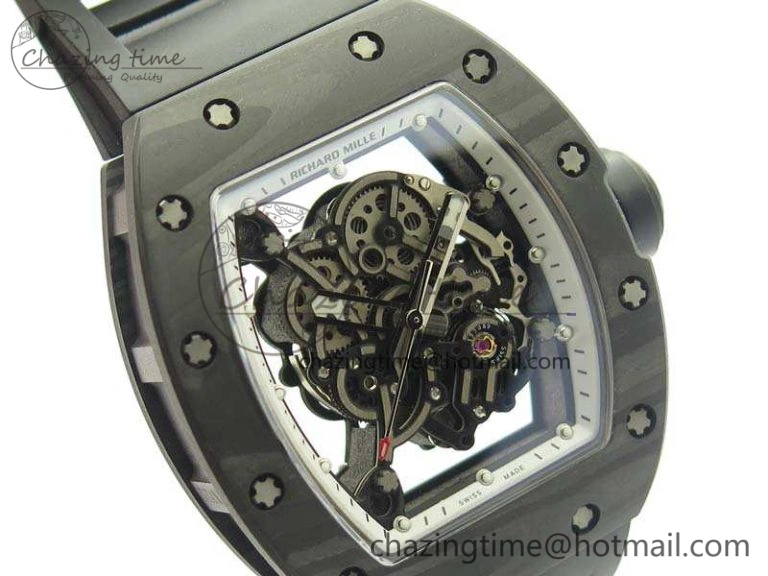 RM055 TI Case KVF Best Edition Skeleton Dial White Inner Bezel On Black Rubber Strap MIYOTA8215