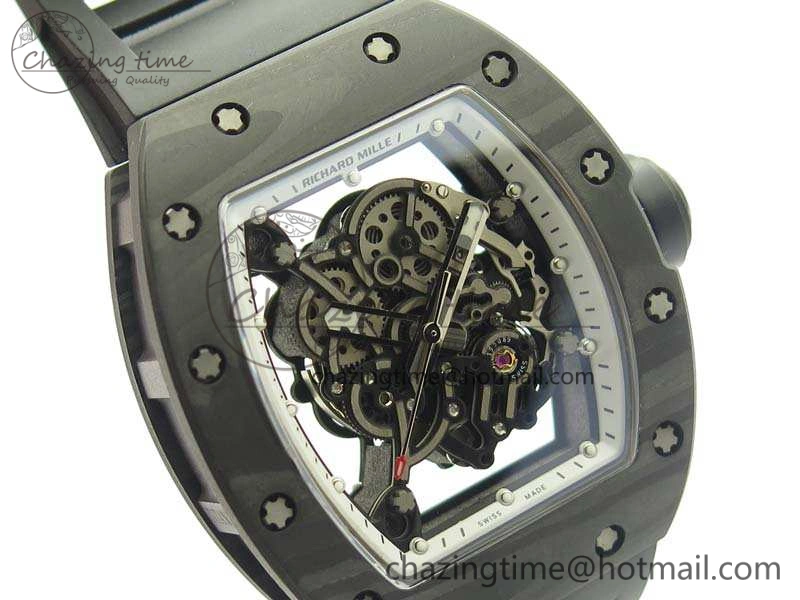 RM055 TI Case KVF Best Edition Skeleton Dial White Inner Bezel On Black Rubber Strap MIYOTA8215
