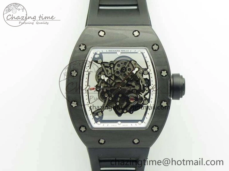 RM055 TI Case KVF Best Edition Skeleton Dial White Inner Bezel On Black Rubber Strap MIYOTA8215