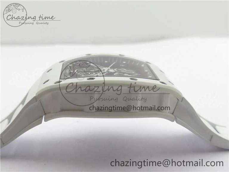 RM055 Ti White Ceramic ZF 1:1 Best Edition Skeleton Dial on White Rubber Strap NH05A